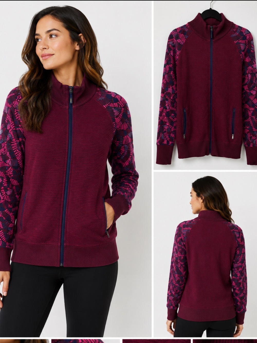 Title nine Burgundy and Pink Patterned Sweater zip up size L